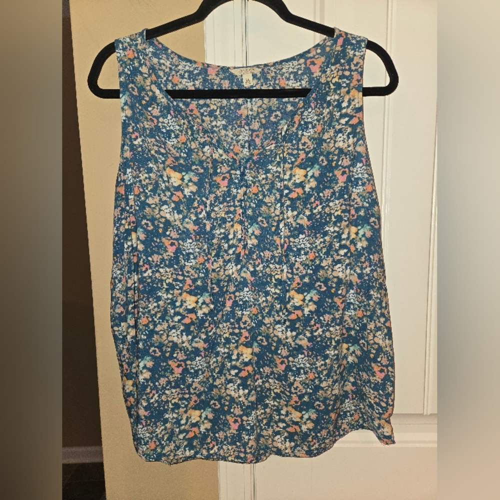 Sonoma Floral Blue Sleeveless Top Sz XL